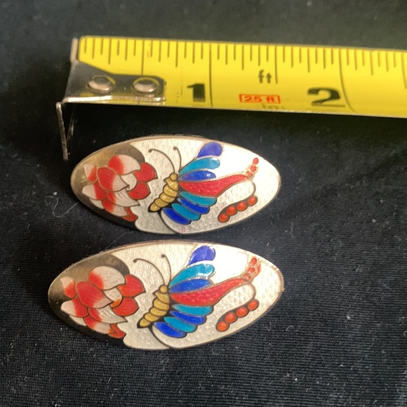 Cloisonné Enamel Oval Butterfly Earrings Pierced - Picture 4 of 7